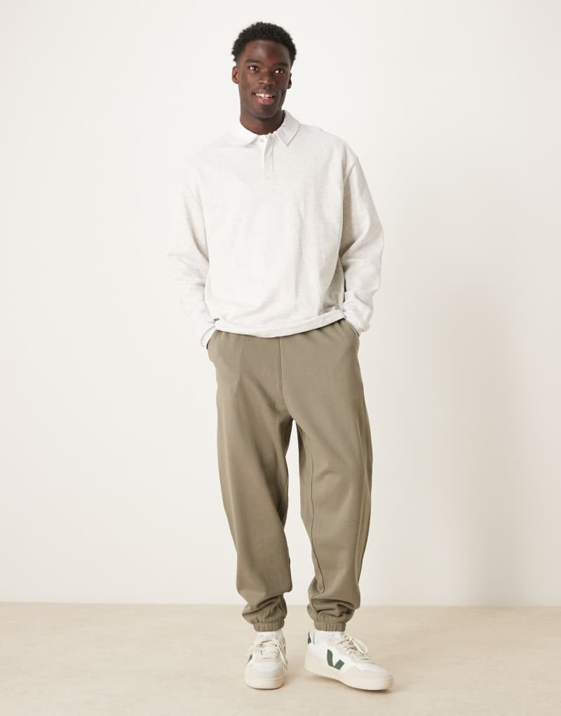 ASOS DESIGN oversized sweatpants with contrast stitching in khaki ASOS DESIGN