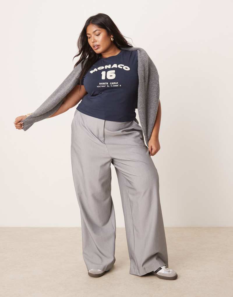 ASOS DESIGN Curve tailored wide leg dad pants in gray ASOS Curve