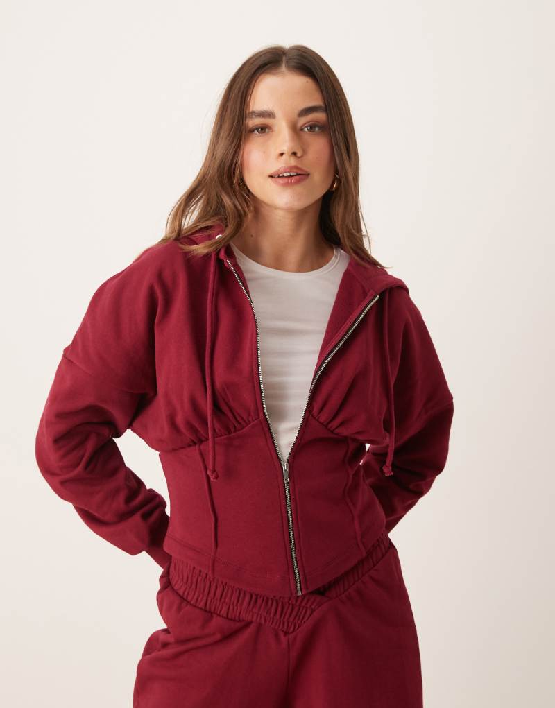 ASOS DESIGN corset structured hoodie in burgundy - part of a set ASOS DESIGN