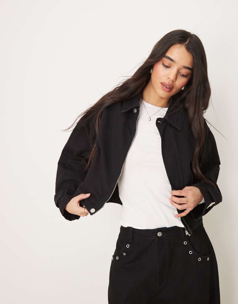 ASOS DESIGN ASOS DESIGN denim jacket with adjustable waist in rinse black ASOS DESIGN