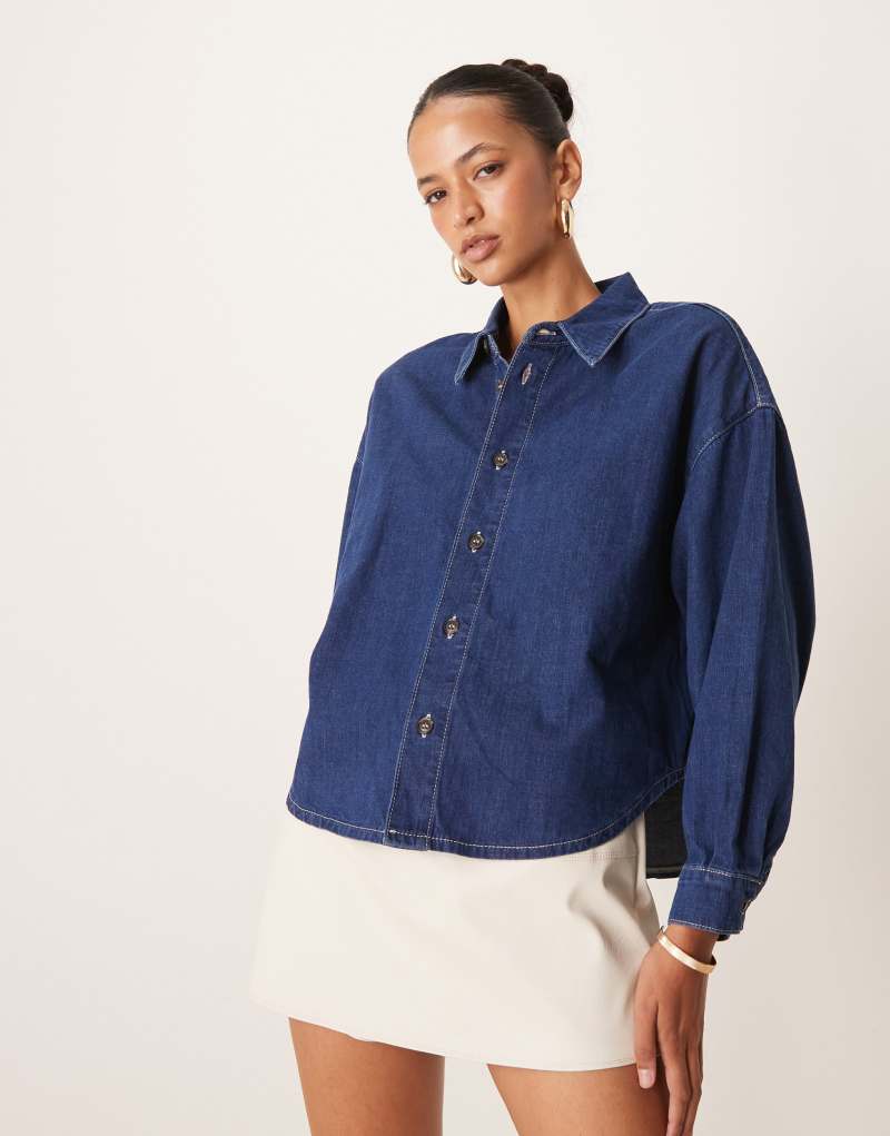 ASOS DESIGN soft long sleeve denim shirt in mid blue ASOS DESIGN