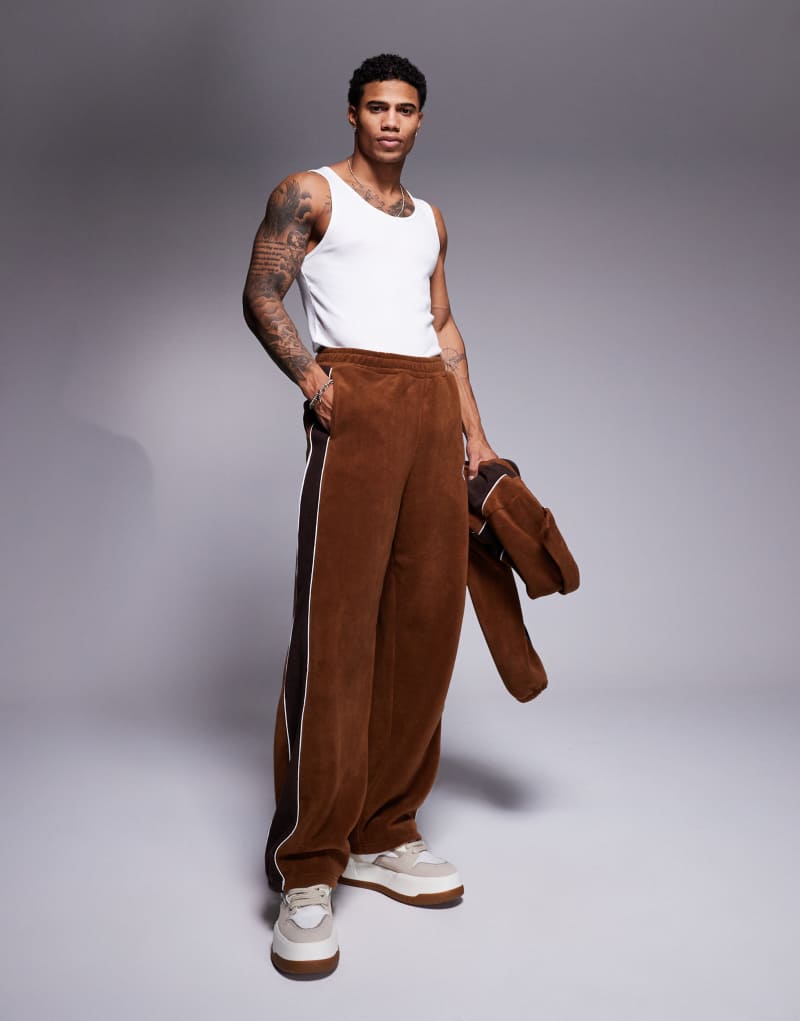 ASOS DESIGN super baggy sweatpants with panels in brown fleece - part of a set ASOS DESIGN