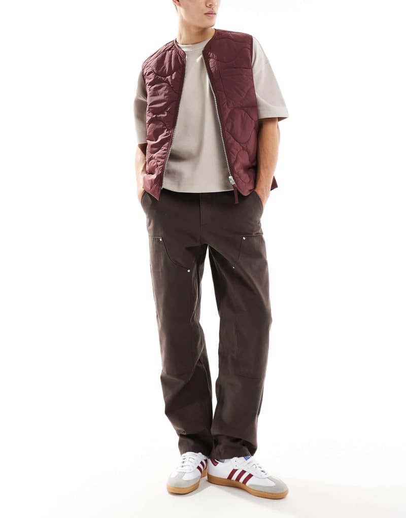 ASOS DESIGN carpenter pants in brown with rivet detailing ASOS DESIGN