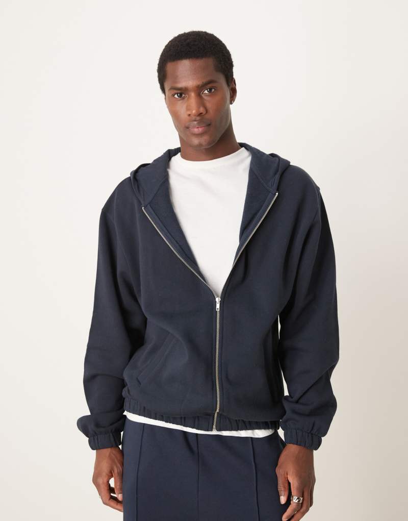 ASOS DESIGN oversized zip through hoodie with seam detail in navy ASOS DESIGN