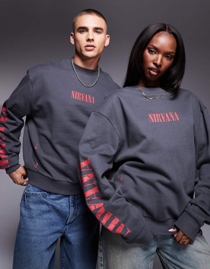 ASOS DESIGN unisex boxy oversized license sweatshirt with Nirvana prints in charcoal ASOS DESIGN