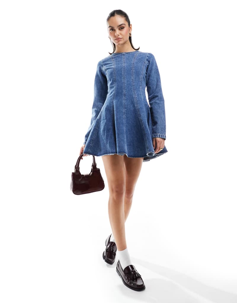 ASOS DESIGN denim seamed mini dress in blue ASOS DESIGN