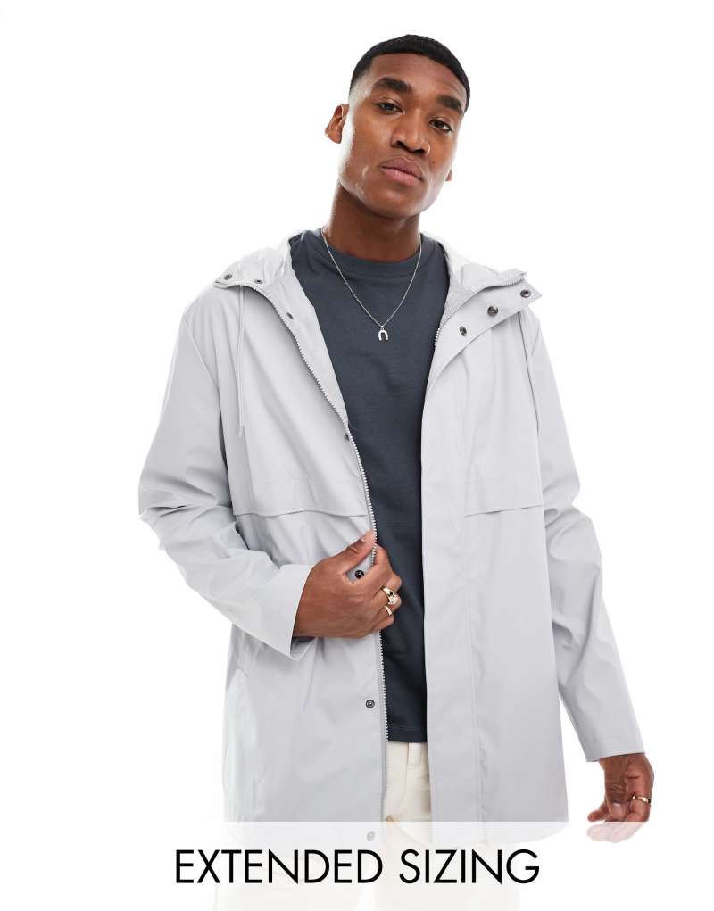 ASOS DESIGN shower resistant rubberized rain jacket in gray ASOS DESIGN