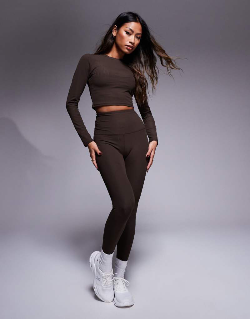 ASOS 4505 soft touch rib high waist gym legging in truffle ASOS 4505