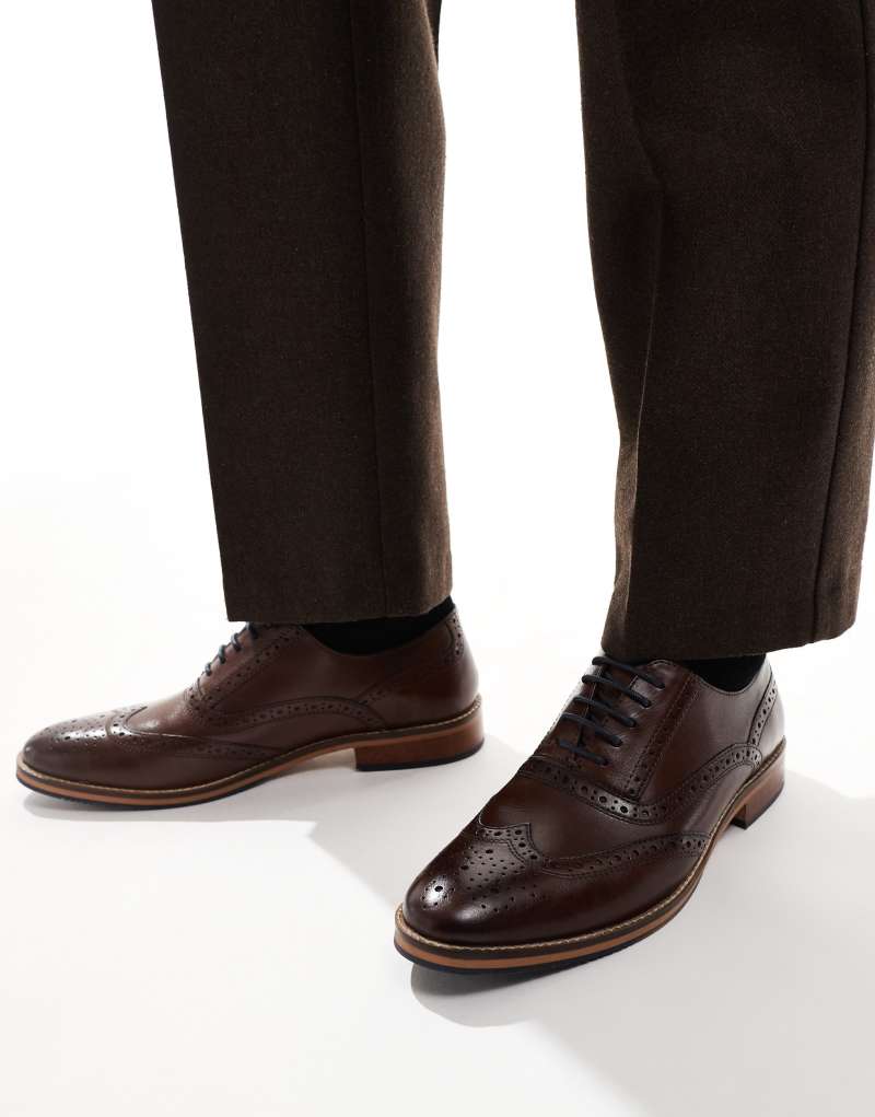 ASOS DESIGN lace up brogue shoes in brown leather with natural sole ASOS DESIGN