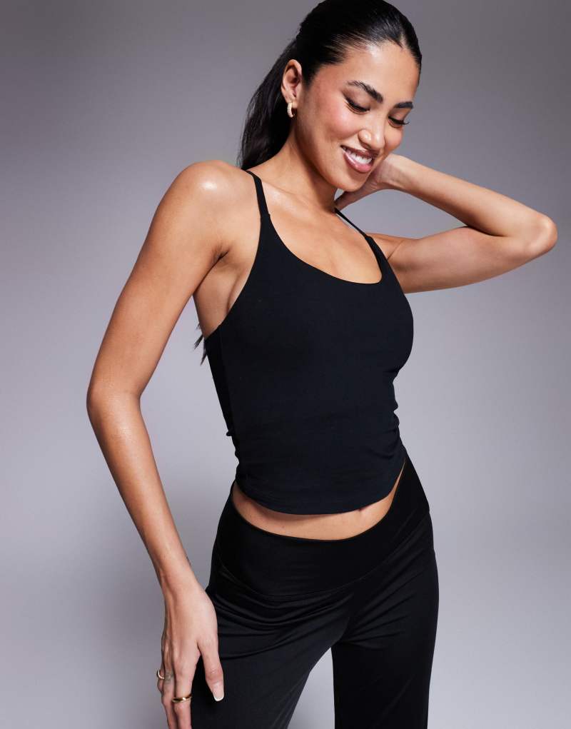 ASOS 4505 Icon soft touch yoga cami crop top with inner bra in black ASOS 4505