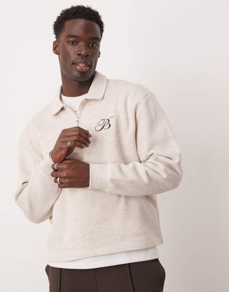 ASOS DESIGN boxy oversized polo sweatshirt with chest embroidery in oatmeal heather ASOS DESIGN