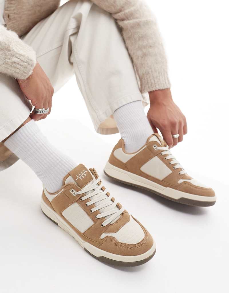 ASOS DESIGN lace up sneakers in stone with gum sole ASOS DESIGN