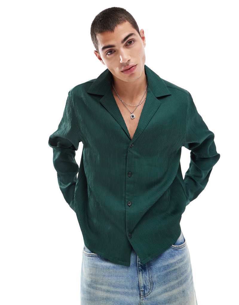 ASOS DESIGN boxy oversized plisse shirt in green ASOS DESIGN