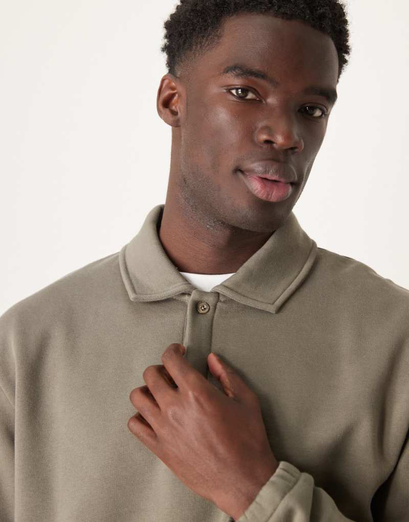 ASOS DESIGN boxy oversized polo sweatshirt in khaki - part of a set ASOS DESIGN