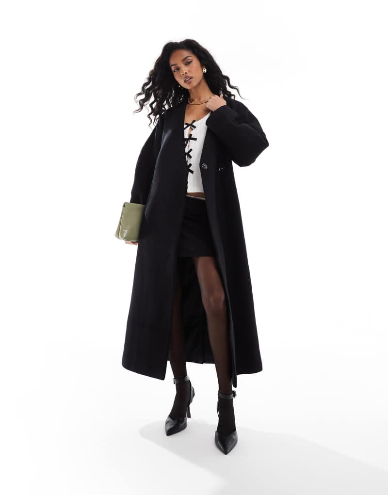 ASOS DESIGN collarless nipped waist wool mix coat in black ASOS DESIGN