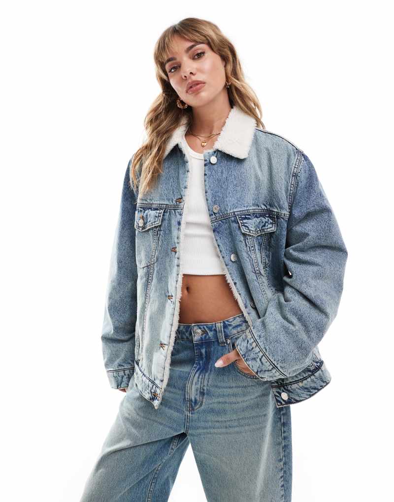 ASOS DESIGN denim borg jacket in vintage blue  ASOS DESIGN