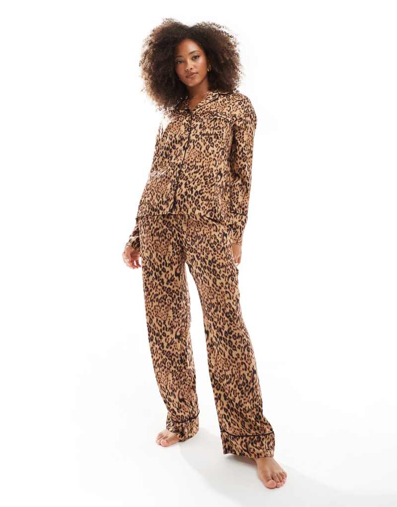 4th & Reckless satin pajama pants in leopard print 4TH & RECKLESS