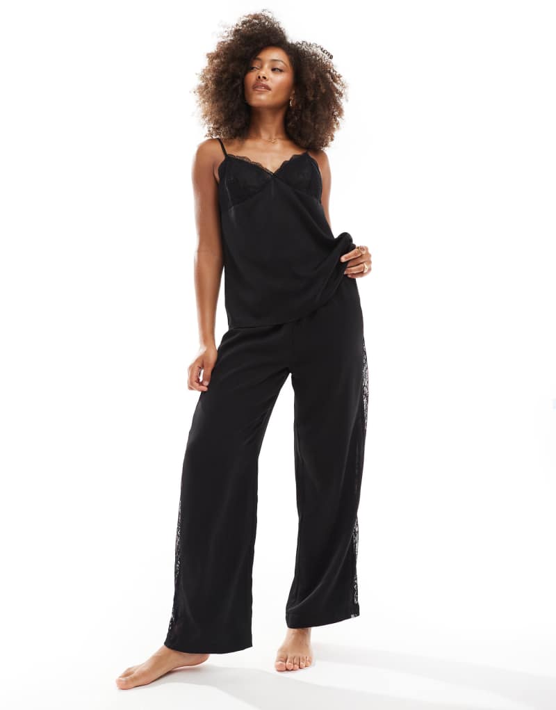 4th & Reckless belle pajama satin & lace pants in black 4TH & RECKLESS