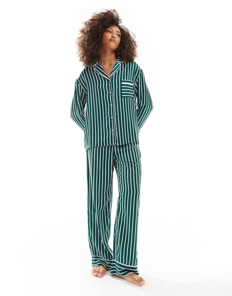 4th & Reckless satin stripe pajama pants in green 4TH & RECKLESS