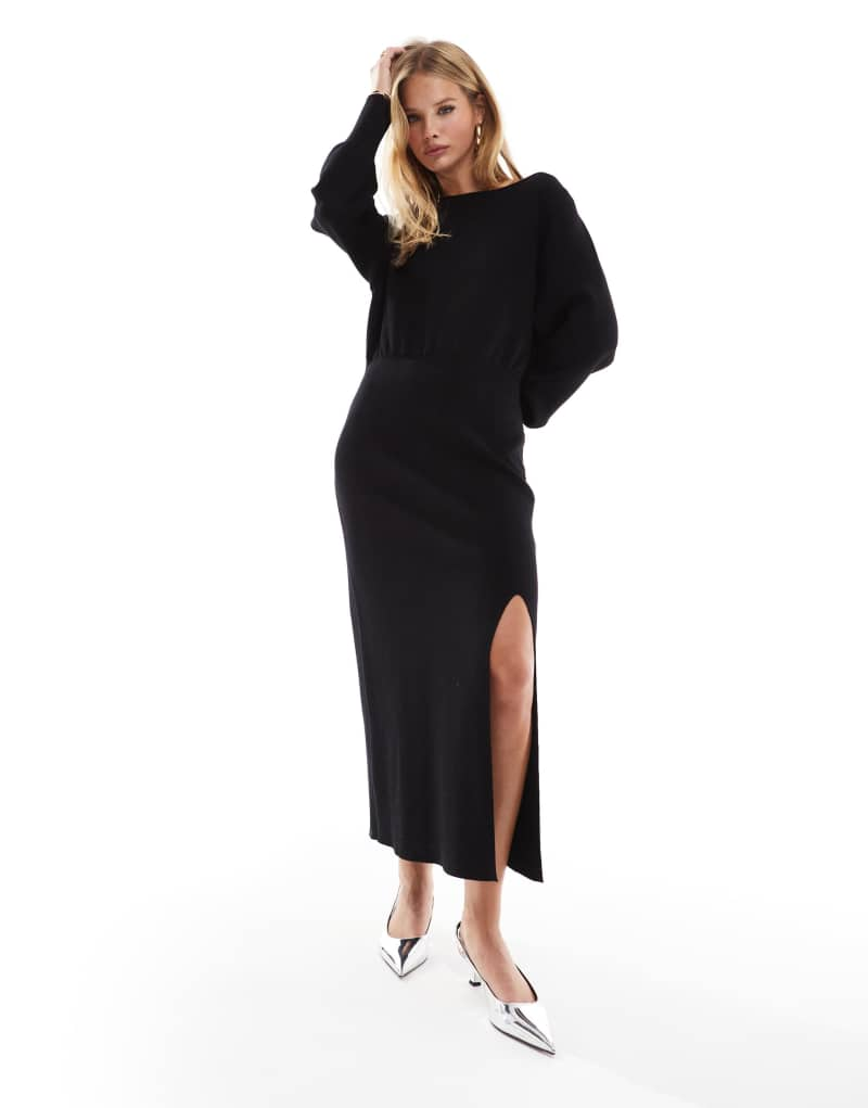 & Other Stories long sleeve knit midaxi dress with side slit in black & OTHER STORIES