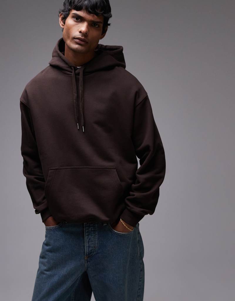 ARKET relaxed terry hoodie in dark brown Arket