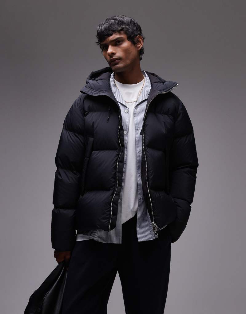 ARKET down filled puffer jacket with hood in black Arket