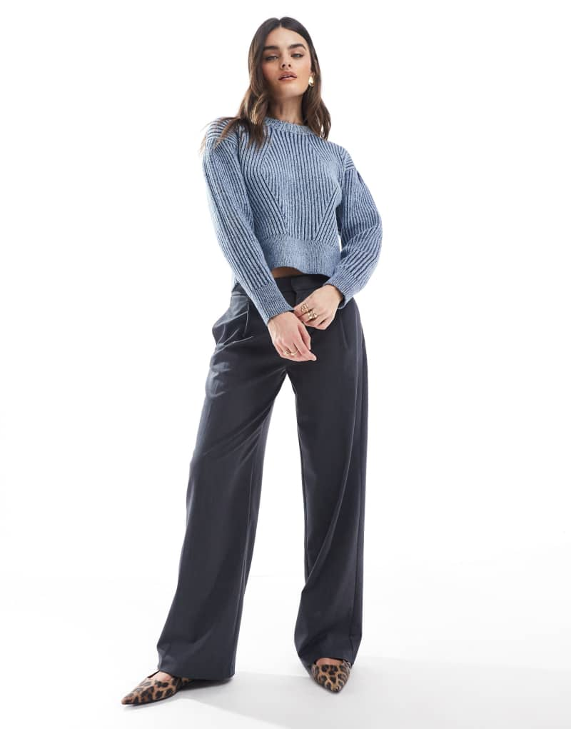 Bershka low rise wide leg tailored pants in gray Bershka