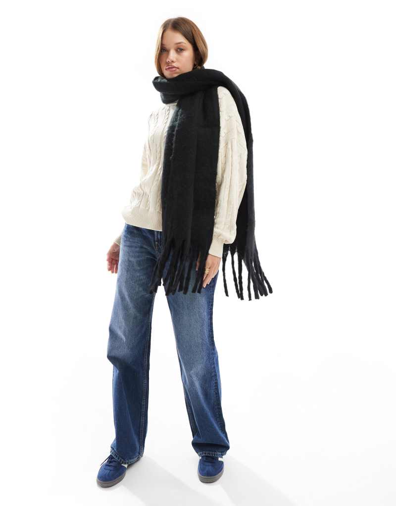 Cotton On phoebe brushed tassel scarf in black COTTON ON