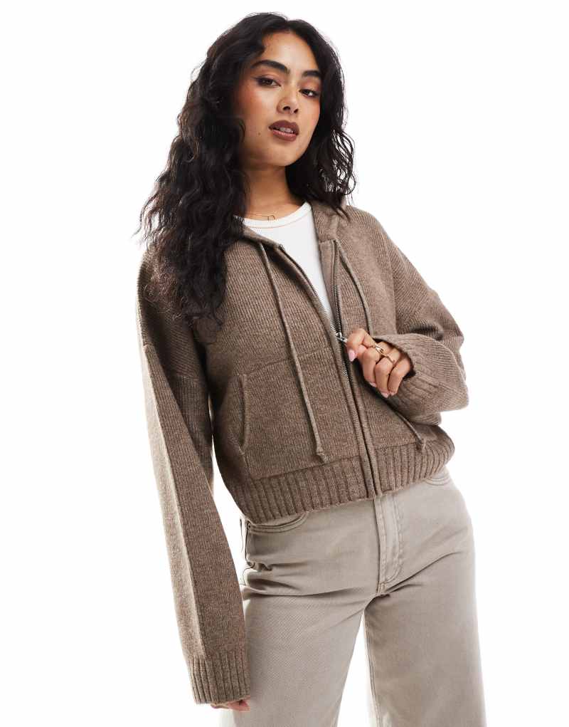 Cotton On lux cropped knitted bomber cardigan in mocha COTTON ON