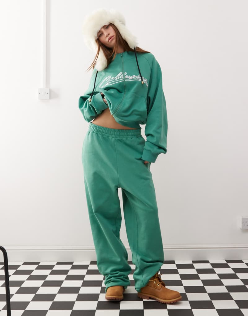 COLLUSION oversized sweatpants with embroidery in green - part of a set Collusion