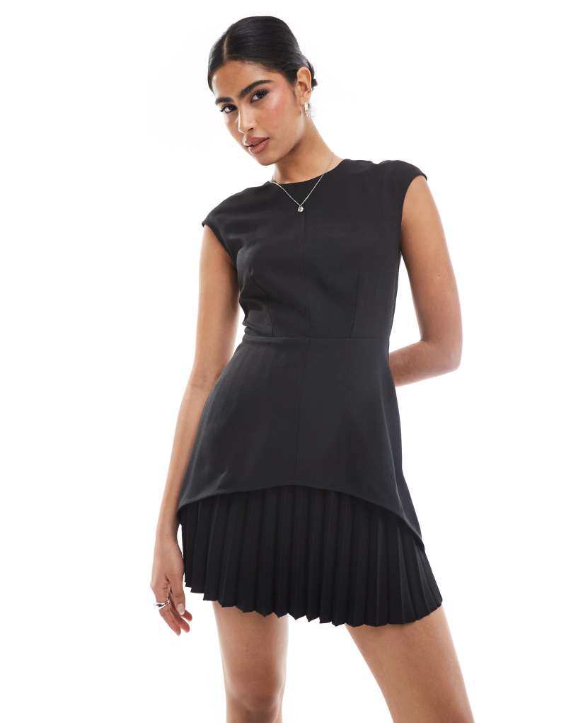 Closet London pleated hem mini dress in black Closet London