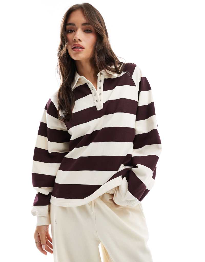 Cotton On button down lounge pullover sweatshirt in burgundy stripe COTTON ON