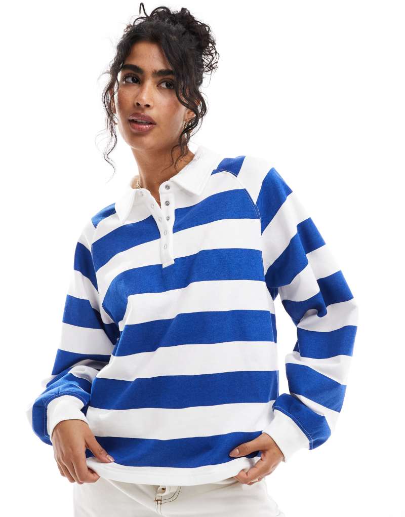 Cotton On button down lounge pullover sweatshirt in bright blue stripe COTTON ON