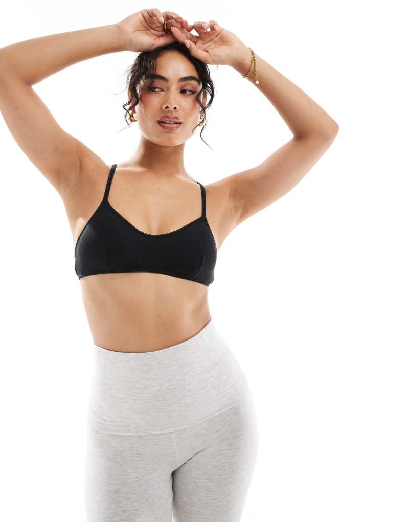 Cotton On scoop cotton pointelle bralette in black COTTON ON