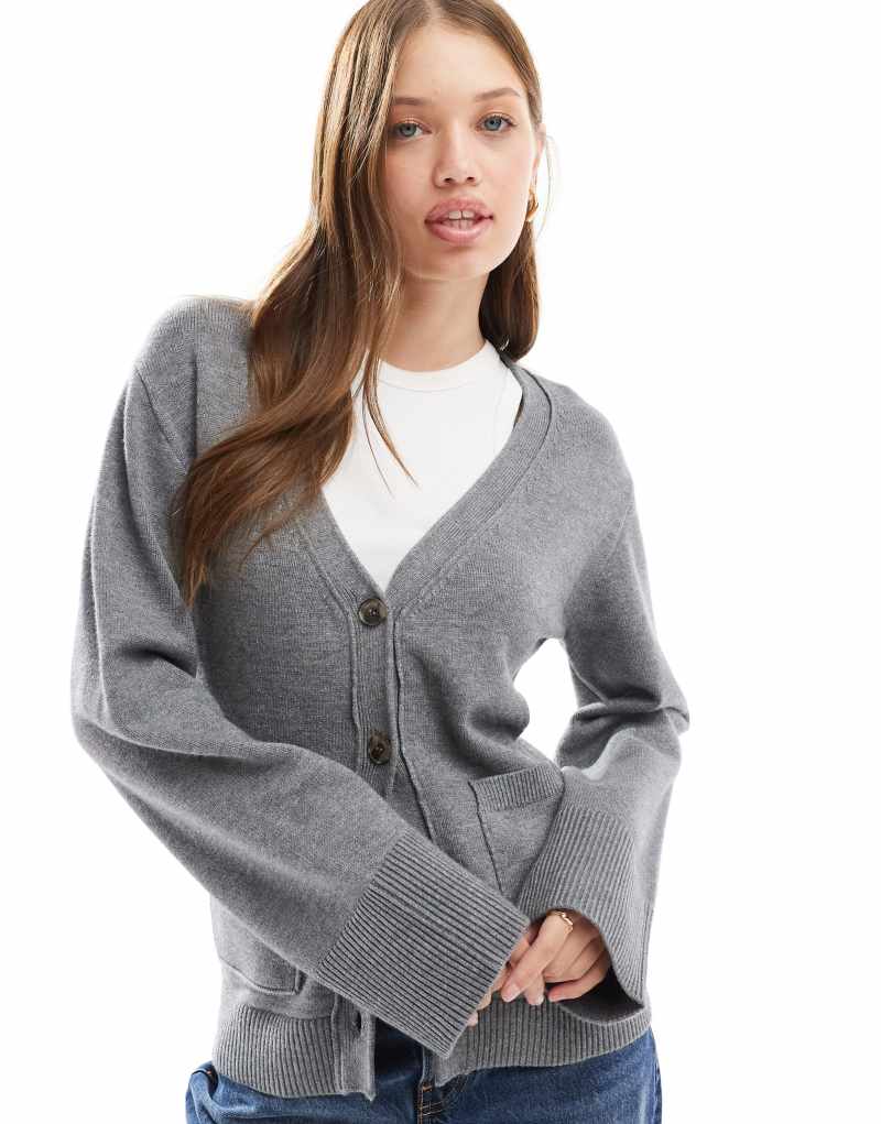 Cotton On v neck cardigan with pockets in heathered charcoal COTTON ON