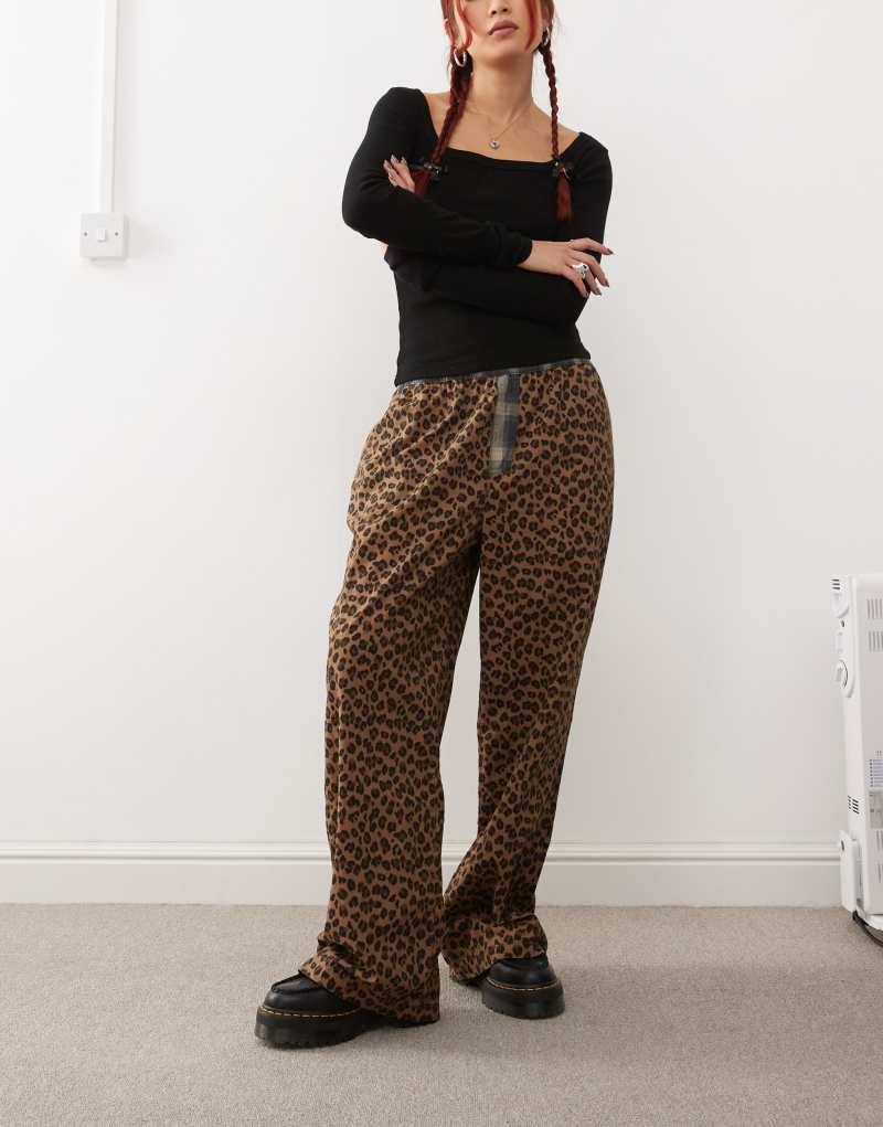 COLLUSION leopard print pull on pants with contrast waist in multi Collusion