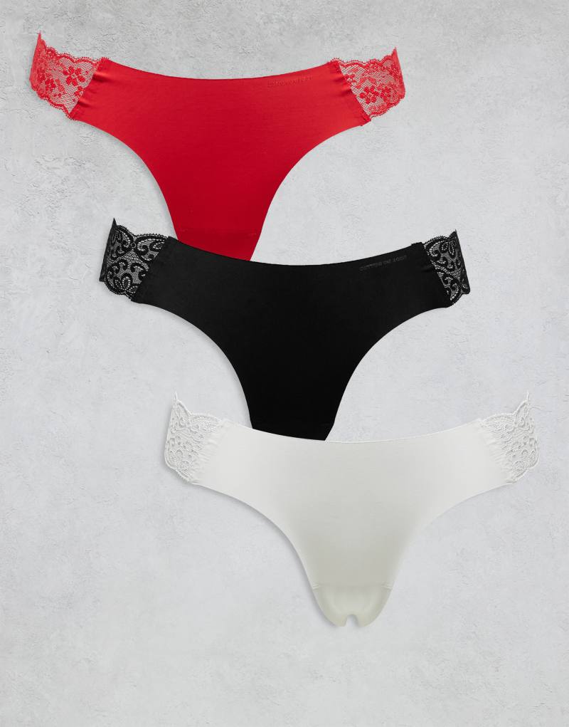 Cotton On Party Pants 3-pack seamless thong briefs in black/red/white COTTON ON