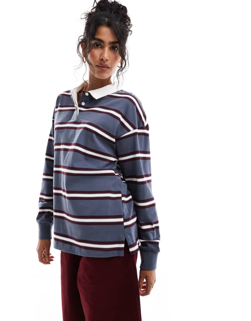 Cotton On long sleeve rugby polo shirt in blue stripe COTTON ON