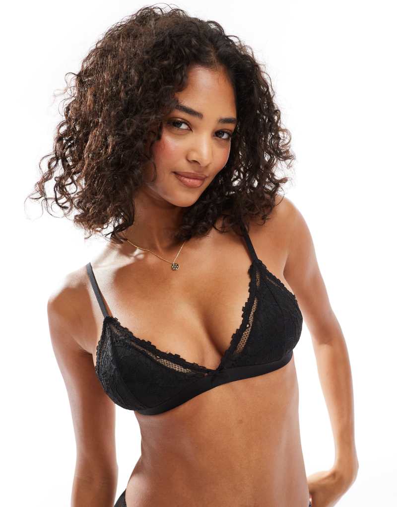 Cotton On everyday lace longline padded bralette in black COTTON ON