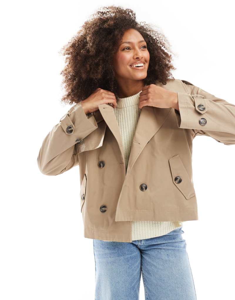 Cotton On retro cropped trench jacket in brown COTTON ON