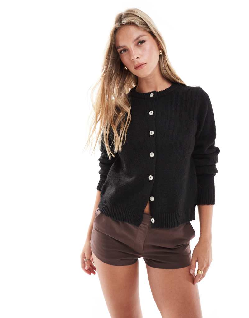 Cotton On crew neck cardigan in black COTTON ON