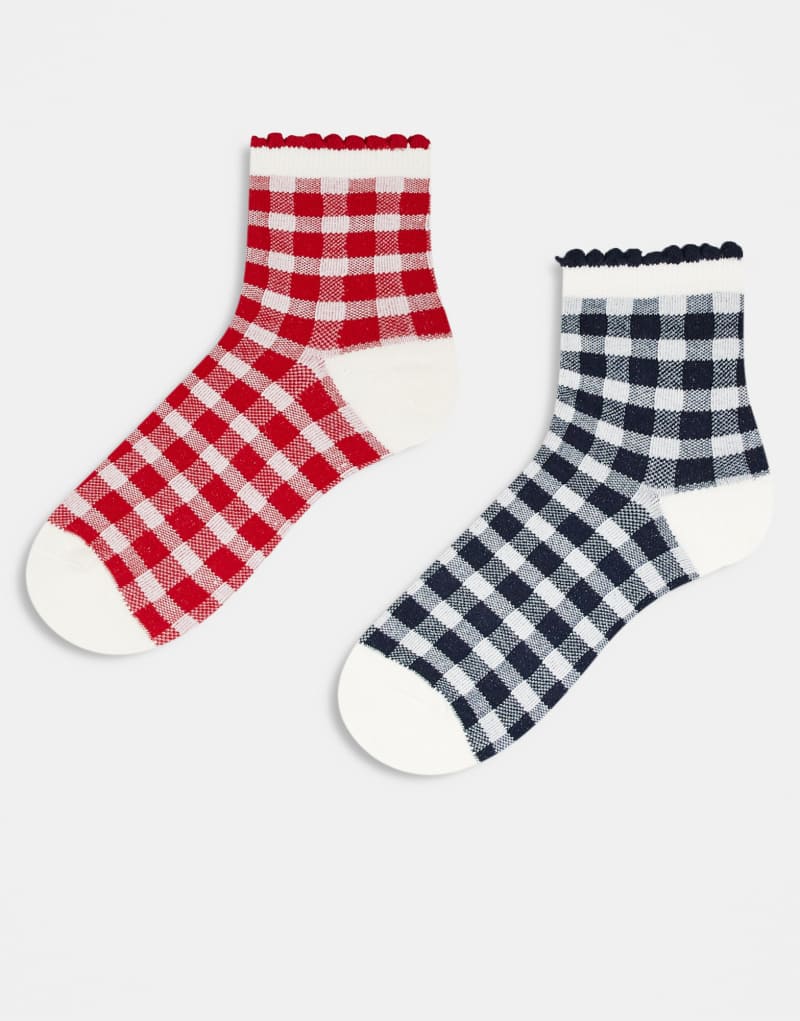 Cotton On crew socks 2 pack in red blue gingham COTTON ON