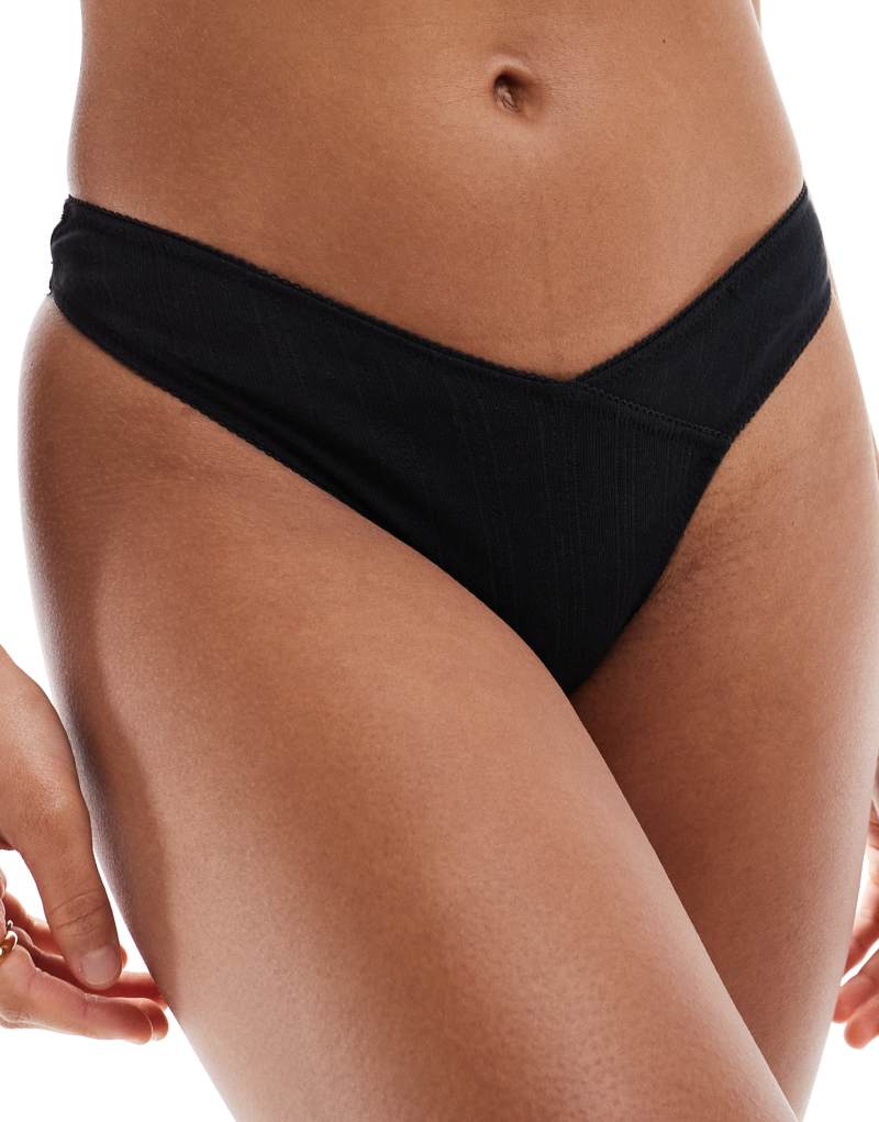 Cotton On cotton pointelle thong briefs in black COTTON ON