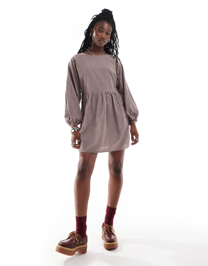 Daisy Street mini smock dress in brown check Daisy Street