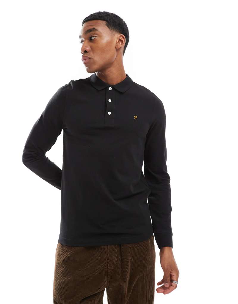 Farah blanes long sleeve polo shirt in black Farah