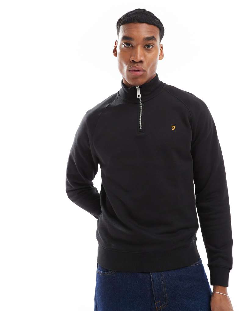 Farah jim half zip sweatshirt in black Farah