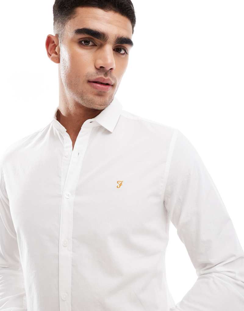 Farah yorke long sleeve poplin shirt in white Farah