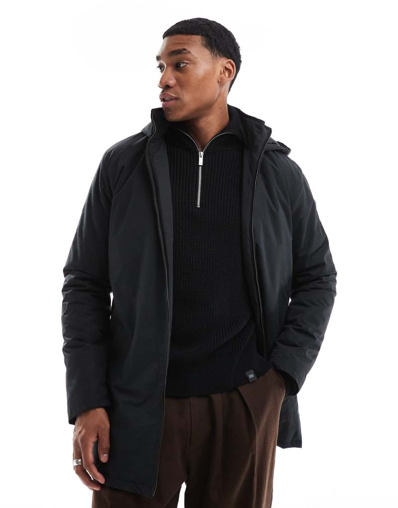 French Connection lined trench jacket with hood in black French Connection Mens