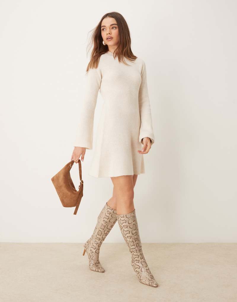 Gina Tricot knitted rib skater mini dress in off white GINA TRICOT