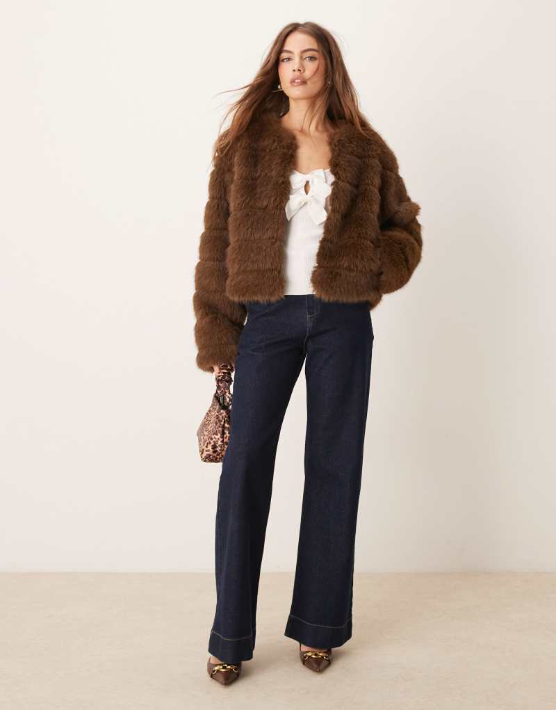 Gina Tricot faux fur jacket in brown  GINA TRICOT